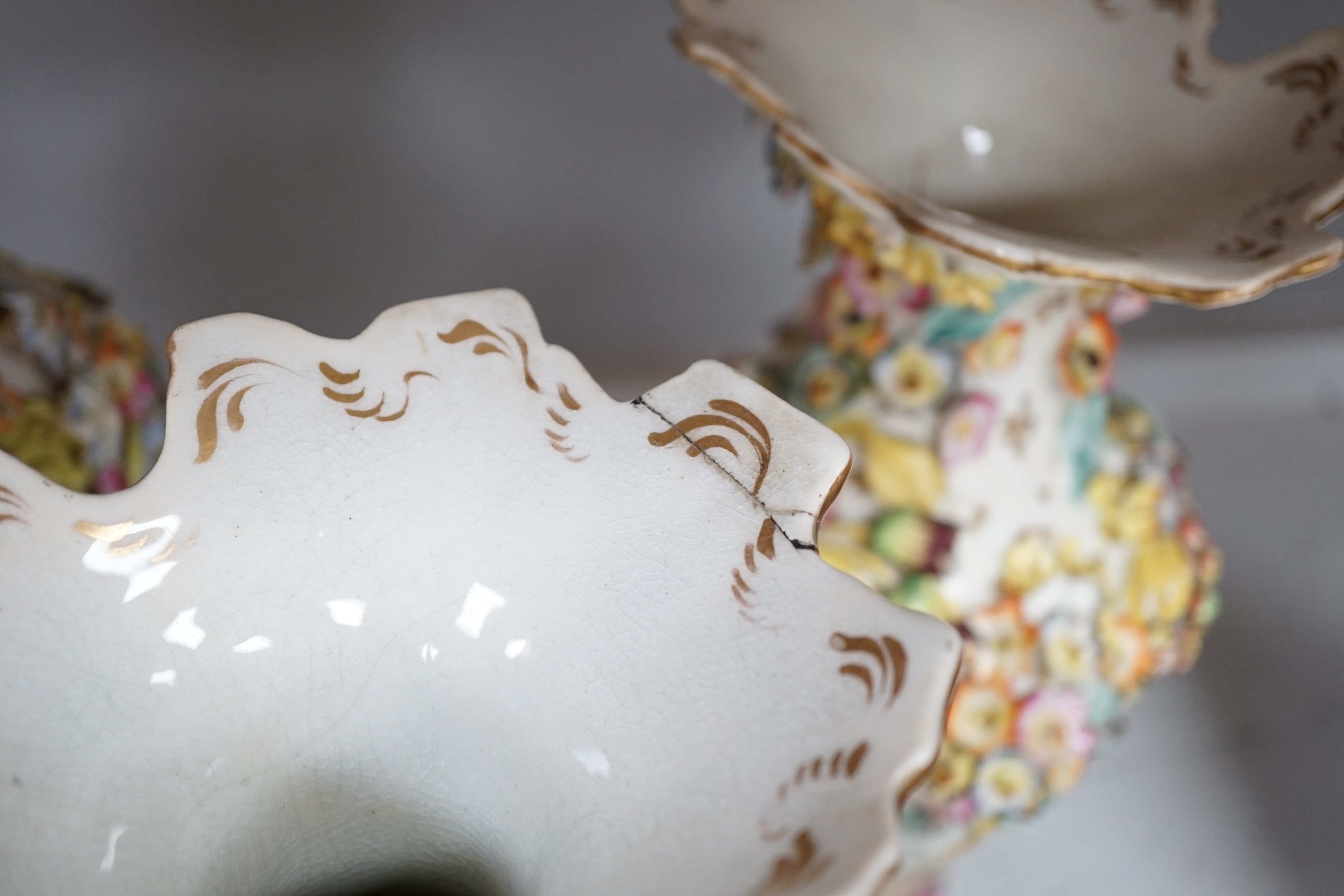 A set of three Victorian Coalbrookdale type vases, a Continental Three Graces group and sundry ceramics, tallest 34cm